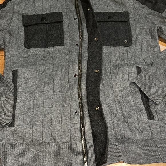 Mens Calvin Klein Jeans Gray and Black Zip Up Sweater Jacket Size Large - Picture 7 of 10